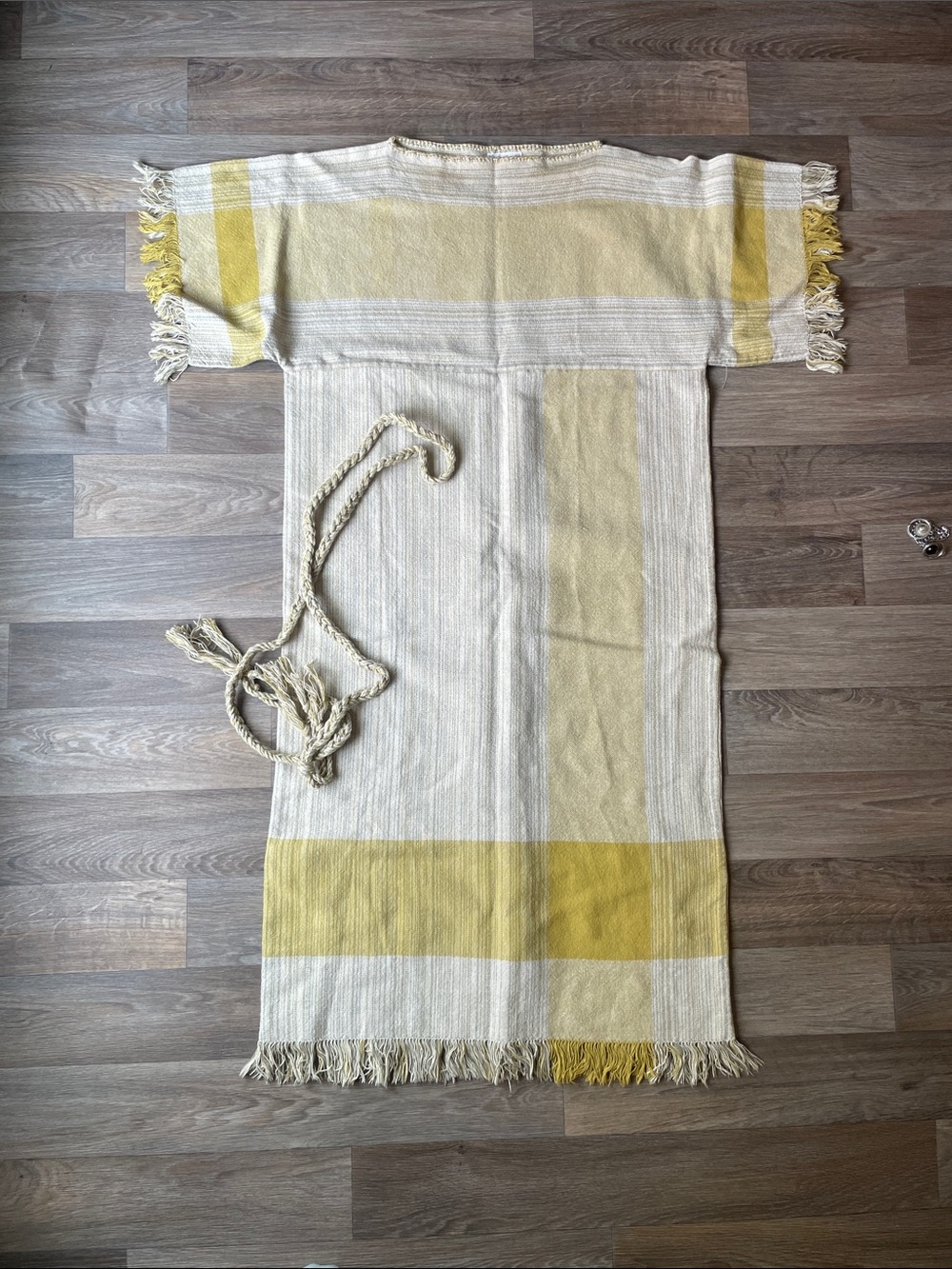 Handwoven Cream and Yellow Striped Caftan Dress